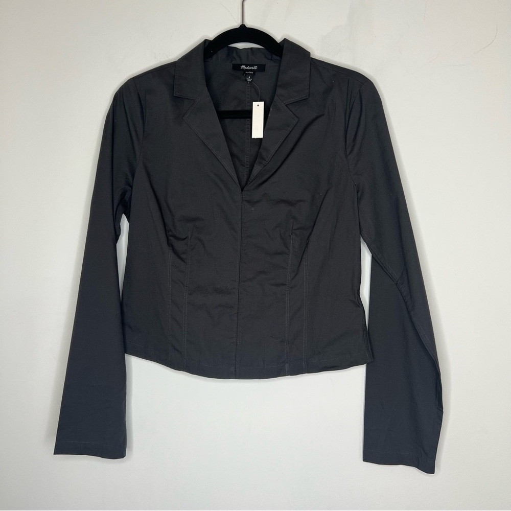 Madewell Grey Poplin Hook-Front Shrunken Shirt 8